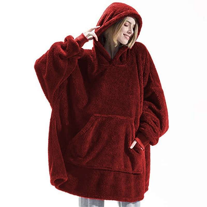 Kindy Sweat plaid cape cocooning en sherpa Rouge - Vêtements